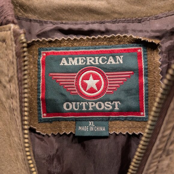 Vintage American Outpost Tan and Black Bomber/Varsity Jacket Size XL - Picture 6 of 12